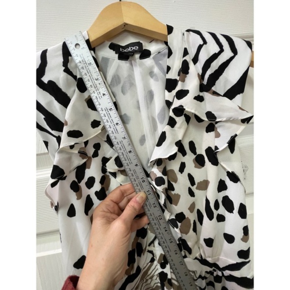 Bebe Ruffle Front Animal Print‎ Dress Size Small Zebra Leopard Mixed Print - Picture 8 of 17